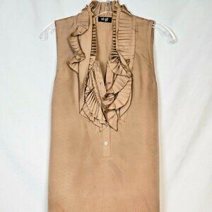 Upcycled Vintage Boho Pleated Ruffled Sleeveless Button Down Shirt